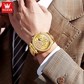 economico Orologi al quarzo-OLEVS 3645 orologio da uomo, orologio al quarzo originale di alta marca, cronografo multifunzionale in legno massello, orologio con fasi lunari