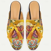 voordelige Premium leren loafers-Gele premium runderleren muiltjes voor heren met levendige bloemenborduursels en kwastjesdetails – chique schoenen voor zomerse bijeenkomsten en informele festiviteiten