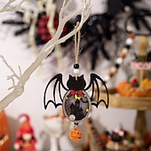 お買い得  ハロウィンの吊るし飾りとテーブルトップ装飾-ハロウィーンのLED木製オーナメント3個、吊り下げ装飾、怖いカボチャとクモのサイン、ハロウィーンの壁の装飾とパーティーの雰囲気に最適