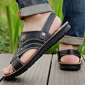 economico Infradito da Vacanza-sandali da uomo in similpelle marrone con cinturini, chiusura a strappo regolabile, plantare morbido e ammortizzato, perfetti per l&#039;uso quotidiano casual e per le passeggiate