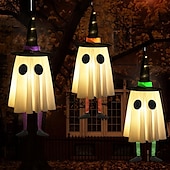 billige Halloween utendørs-3 stk. 60 cm halloween utendørs lys hengende lysende heksehatt lange ben utendørs innendørs halloween-fest fest hengende tre tak vegg festlig atmosfære dekorativt lys tre-knappsbatterier