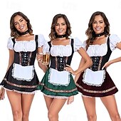 tanie Kobiety-Oktoberfest Mini Sukienka Dirndl Pokojówka Seksowny bawarski Alpejski Łąki Damskie Impreza Festiwal Piwa Tkanina w stylu tradycyjnym (30 cm)