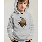 billiga Pojkens 3D-djur-Pojkar 3D Djur Huvtröja Långärmad Vår Höst Mode Streetwear Barn 4-12 år Huva Utomhus Ledigt Dagligen Normal