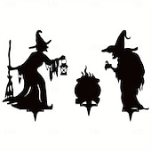 economico Halloween-Decorazioni da giardino in metallo con streghe di Halloween festive, 3 streghe spettrali per decorazioni da esterno - picchetti da giardinaggio senza batteria, decorazioni da giardino in metallo