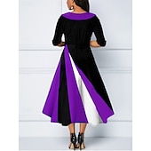 halpa Raidallinen ja geometrinen mekko-Naisten Midimekko A linjainen mekko Bodycon mekko Puolimuodolliset mekot Toimisto Normaali Geometrinen 3/4 hiha V kaula-aukko Keltainen Viini Sininen Purppura Kesä Syksy