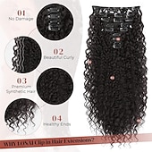 baratos Clip nas extensões-Extensão de cabelo 9 peças 22 extensões de cabelo cacheadas com clipe, longas, macias e grossas, sintéticas para mulheres - preto e marrom