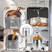baratos Utensílios de Cozinha-Panela de óleo de aço inoxidável 304 de 1,5 l/2 l com filtro, recipiente de gordura essencial para fritura profunda, filtro de óleo versátil de grande capacidade e multifuncional para fritar, ferver e