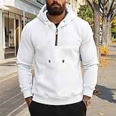 baratos camisolas de lã-Homens Moletom Moletom Zip Moletom de lã Adamascado Vermelho Vinho Preto Branco Azul Marinha Com Capuz Tecido Zip Up Desportos e Ar livre Casual Diário Roupa de rua Legal Roupa de Esporte Outono
