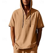 voordelige basis t-shirts-Voor heren T-shirt Henley-shirt T-shirts Shirt met korte mouwen Korte mouw Capuchon Zomer Lente Effen Modieus Ontwerper Basic Knop Vakantie Straat Uitgaan Zwart Wit Geel Top T-shirt voor mannen