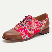 levne Jacquard boty-Pánské červené žakárové oxfordky s květinovým vzorem – barevné šněrovací polobotky s hnědým detailem na špičce, ideální pro oslavy a formální setkání