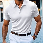 halpa Rento-Miesten Button Up Polos Kausaliteetti Nappi Classic Lyhythihainen Perus Yhtenäinen väri Napit Kesä Musta Valkoinen Viininpunainen Laivaston sininen Apila Khaki Button Up Polos