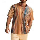 billige fritidsskjorter for menn-Herre Skjorte Sommerskjorte Uformell skjorte Strandskjorte Skjorte med knapper Svart Himmelblå Oransje Lyseblå Kortermet Stribe Knaphul Feriereise Hawaiisk Klær Polyester Mote Fritid Bekvem