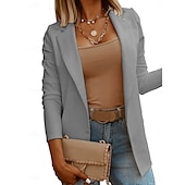 abordables Blazers et Costumes-Femmes Veste Décontractée Confortable Respirant Coupe ajustée Occasionnel Uni Vacances Travail Rue Occasionnel Ouvert devant Régulier Col Rabattu Coupe régulière manche longue Vêtements d&#039;extérieur