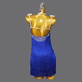 cheap Competition Dress-Latin Salsa Dance Dress Crystal / Rhinestone Tassel Pure Color Women&#039;s Performance Sleeveless Spandex