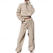 abordables Chándales-Mujer Tracksuit Sudadera Ropa Deportiva Otoño Manga Larga Mantiene abrigado Resistente al Viento Suave Gimnasio Rutina de ejercicio Deportes Ropa de deporte Ropa de Deporte Color sólido Albaricoque