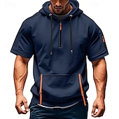 economico felpe con cappuccio da uomo di base-Per uomo Felpa con cappuccio Felpa con cappuccio tattica Tattico Rosso bordeaux Nero Blu marino Blu Verde scuro Con Cappuccio Semplice Tasca Frontale Zip a un quarto Sport &amp; Outdoor Casuale Quotidiano