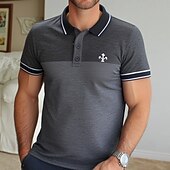 preiswerte Klassisches Poloshirt für Herren-Herren Poloshirts Golfshirt Lässig Sport Klassisch Kurzarm Mode Cool Farbblock Knöpfe Sommer Frühling &amp; Herbst Normale Passform Dunkelgrau Poloshirts