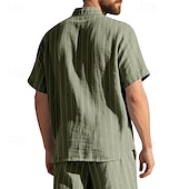 economico Casual da lavoro-Per uomo Camicia Camicia di lino Camicia casual Camicia con Bottoni Camicia di cotone A righe Vacanza Streetwear Nero Bianco Blu marino Cachi Manica Corta Collo ripiegato Estate Abbigliamento