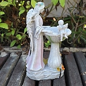 cheap Landscape Lights-1 Pc outdoor solar illuminated sculpture angel fountain ornament light courtyard garden park lawn path resin ornament decorative light