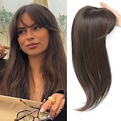 cheap Bangs-Hair Topper 18 Inch Long Hair Toppers for Women with Thinning Hair 360 3D Clip in Blunt Wispy Bangs