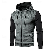 economico felpe con cappuccio da uomo di base-Per uomo Felpa con cappuccio Felpa con cappuccio a zip intera Bianco Rosso Blu Grigio scuro Con Cappuccio Blocco di colori Patchwork Tasca Sport &amp; Outdoor Quotidiano Ferie Poliestere Streetwear