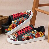 economico Scarpe Dichiarazione-Sneakers da skate da uomo con stampa graffiti colorata: scarpe streetwear artistiche con lacci per giovani, festival e stile quotidiano