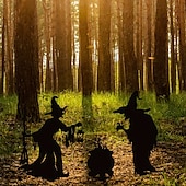 economico Halloween-Decorazioni da giardino in metallo con streghe di Halloween festive, 3 streghe spettrali per decorazioni da esterno - picchetti da giardinaggio senza batteria, decorazioni da giardino in metallo