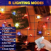 levne Řetězová světla baterie-1 ks vlasteneckého řetězového světla 5M-50 LED pentagram americké vlajky lampový řetěz pro Den nezávislosti 4. července 250. výročí památného dne AAA vodotěsný bateriový box dálkové ovládání