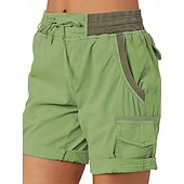 baratos Shorts-Mulheres Bermuda Cargo chinês Moda Roupa de rua Básico Curto Cintura Alta Tecido Cintura elástica Vários bolsos Confortável Macio Micro-Elástica Ao ar livre Rua Branco Azul Marron Verde Verão Normal