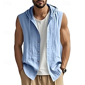 preiswerte Fitness Tank-Tops-Herren Tank Top Weste Unterhemd Ärmelloses Shirt Ärmellos Mit Kapuze Sommer Einfach Mode Designer Basic Knöpfe Urlaub Straße Ausgehen Schwarz Weiß Gelb Top T-Shirt für Herren