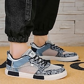 billiga Herrsneakers-Herr blå och vita sportsneakers med mesh-ovandel med andningsbar design, snygg snörning, perfekt för både vardagsaktiviteter och fritidsaktiviteter