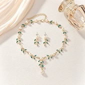 preiswerte Schmucksets-Brautschmuck-Sets 2 Zirkon Imitationsperle Strass 1 Halskette Ohrringe Damen Elegant Stilvoll Einfach Niedlich Perlen Blattform Schmetterling Unregelmäßig Schmuck-Set Für Hochzeit Party