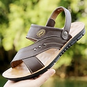 economico Infradito da Vacanza-sandali da uomo in similpelle marrone con cinturini, chiusura a strappo regolabile, plantare morbido e ammortizzato, perfetti per l&#039;uso quotidiano casual e per le passeggiate