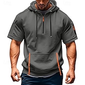 economico felpe con cappuccio da uomo di base-Per uomo Felpa con cappuccio Felpa con cappuccio tattica Tattico Rosso bordeaux Nero Blu marino Blu Verde scuro Con Cappuccio Semplice Tasca Frontale Zip a un quarto Sport &amp; Outdoor Casuale Quotidiano