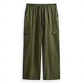 baratos Clássico-Homens Calças Cargo Calças Calção Calça verão Calças de praia Com Cordão Cintura elástica Bolso multi Côr Sólida Tecido Conforto Respirável Comprimento total Ao ar livre Diário Feriado Férias Moda