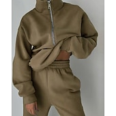 tanie dresy-Damskie Spodnie dresowe Dres polarowy Góra ścieżki Zamek 2-częściowa Solidne kolory Rozpinana bluza i spodnie dresowe Zestawy odzież Jesień Leśna zieleń Granatowy Siłownia Sportowy Bieganie Keep Warm