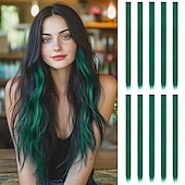 baratos Clip nas extensões-Extensões de cabelo coloridas com clipe - 10 peças de cabelo loiro bege com mechas, apliques sintéticos lisos com clipe para mulheres de 22 polegadas