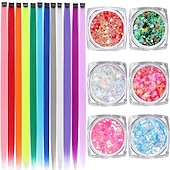 economico Clip nelle estensioni-Extension per capelli colorati, 22 pollici, clip lisce, extension per capelli corpo viso capelli glitter multicolore arcobaleno rosa rosso extension per capelli per bambine ragazze donne