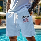 abordables pantalones cortos deportivos 3d para hombre-Día de la Independencia Hombre Bandera de EE. UU. Patriótico Pantalones cortos de gofres Pantalones cortos de sudor Pantalones cortos casuales Media cintura Moda informal Vacaciones Jogging Ejercicio