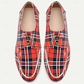 cheap Distinctive Patterned Shoes-Men’s Red Plaid Slip-On Shoes – Classic Checkered Design with Comfortable Fit, Ideal for Casual, Smart Casual and Everyday Wear