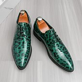 tanie Formalny-czerwone buty wizytowe z nadrukiem w panterkę dla mężczyzn – modne buty sznurowane dla panów podążających za modą, odpowiednie na imprezy i nieformalne wydarzenia