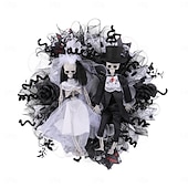 tanie Wieniec Halloween i dekoracje kwiatowe-wieńce halloweenowe do dekoracji drzwi wejściowych wewnątrz i na zewnątrz, szkieletowy wianek z siatki dla panny młodej i pana młodego z pnączem duchów do nawiedzonego domu