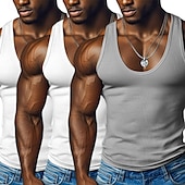 baratos Tops de ginásio-Homens Malha Íntima Camiseta Interior camisa sem manga camisa espancadora Sem Manga Decote Redondo Decote em U Profundo Scoop pescoço Verão Côr Sólida Pit Strip Moda Designer Esportivo 3 Peças