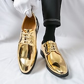 economico Formale-scarpe stringate dorate lucide da uomo – finitura in vernice lucida, perfette per matrimoni ed eventi formali serali