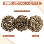 abordables Chignons-Lot de 2 extensions de cheveux synthétiques ondulés et bouclés en chignon décoiffé pour femme, chignon faux chouchous, queue de cheval, Bernstein multi