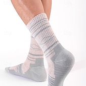 cheap Sports &amp; Outdoor Accessories-1 Pair Men's merino wool socks Hiking Socks Running Socks Sports Socks Thermal Warm Breathable Anti Blister Thick Winter Outdoor mid crew Patchwork Merino Wool Black Yellow Cream for Ski / Snowboard
