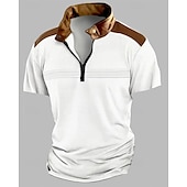 preiswerte Klassisches Poloshirt für Herren-Herren Viertel-Reißverschluss-Poloshirt Golfshirt Arbeit Lässig Revers Kurzarm Basic Modern Farbblock Patchwork Sommer Normale Passform Schwarz Weiß Himmelblau Khaki Grau