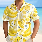 preiswerte Essen &amp; Getränke-Herren Frucht Tropisch Banane Sommer Hawaiihemd Knopfhemd Alohahemd Kurzarm Hawaiianisch Urlaub Strandbekleidung Sommer Frühling Umlegekragen 3D-Druck Hemden mit Kragen Gelb Grün