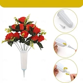 cheap Artificial Plants &amp; Flowers-Grave and Memorial Artificial Flowers, 12 Heads Peacock Rose Half Bouquet with Vase, Faux Silk Floral Arrangement for Cemetery Decoration and Outdoor Use