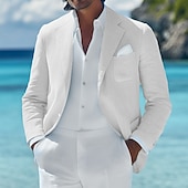 billige Herre Klassiske Blazere-Herre Blazer i lin Sport Coat Avslappet Daglig Ferie Vår sommer Bomull og lin Helfarge comfy Enkelt Brystet To-knapp Blazer Beige Lyseblå